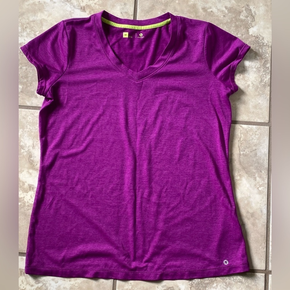 Xersion Purple V Neck Workout Top T-shirt Short Sleeves